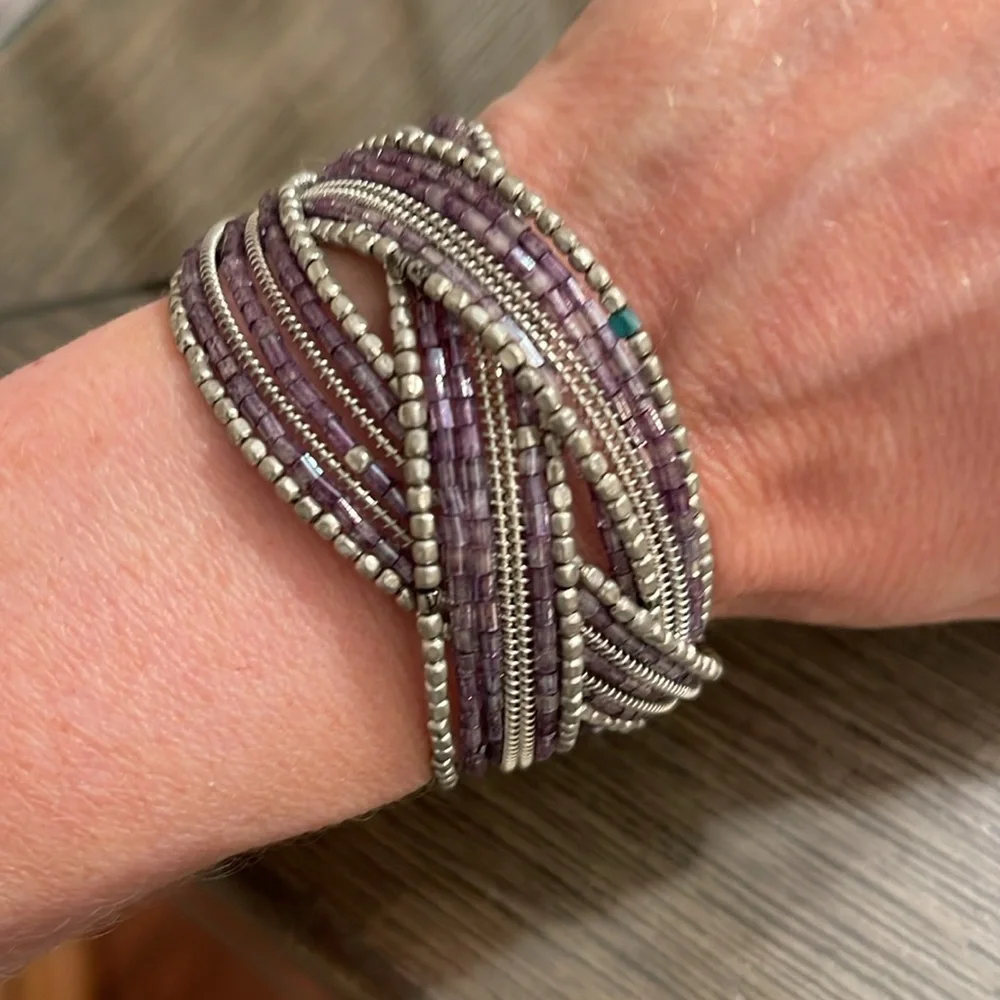 Vintage Style Seed Bead braided Memory Wire  Bracelets  Red, Purple, Blue